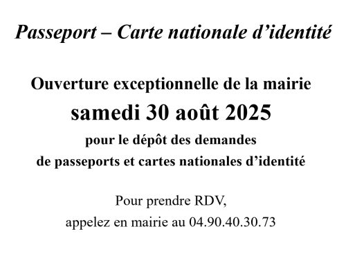 Samedi 30 août – Passeports et cartes d’identité – LaPalud