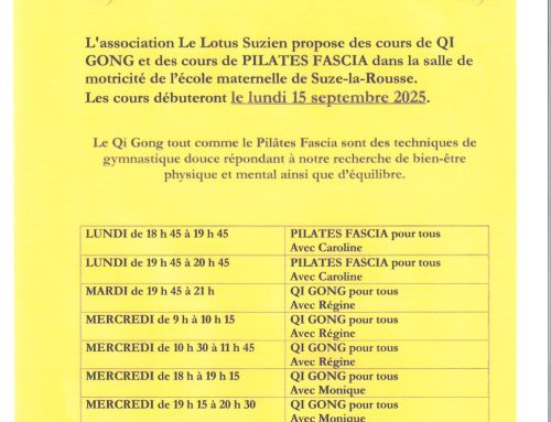 Reprise des activités du LOTUS SUZIEN (QI GONG et PILATES FASCIA)