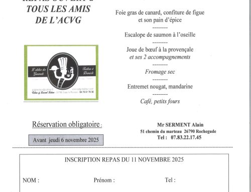 Mardi 11 novembre – Banquet proposé par l’association des Anciens combattants