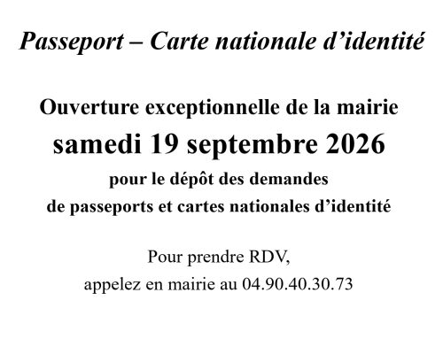 Samedi 19 septembre – Carte d&rsquo;identité et passeport – Mairie Lapalud