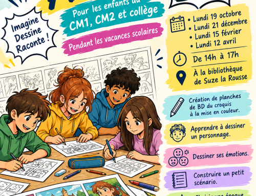 D&rsquo;octobre 2026 à 12 avril 2027 – pendant les vacances scolaires –  Ateliers bande dessinée